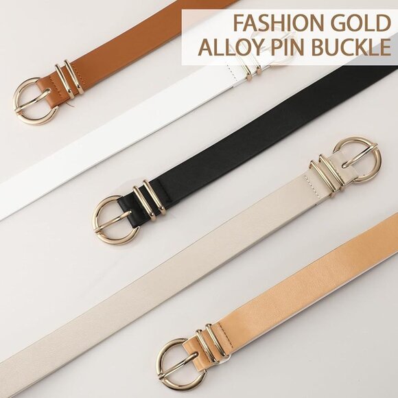 Women's Leather Belts for Jeans Pants Fashion Gold Buckle Ladies Dress Belt - Picture 4 of 16